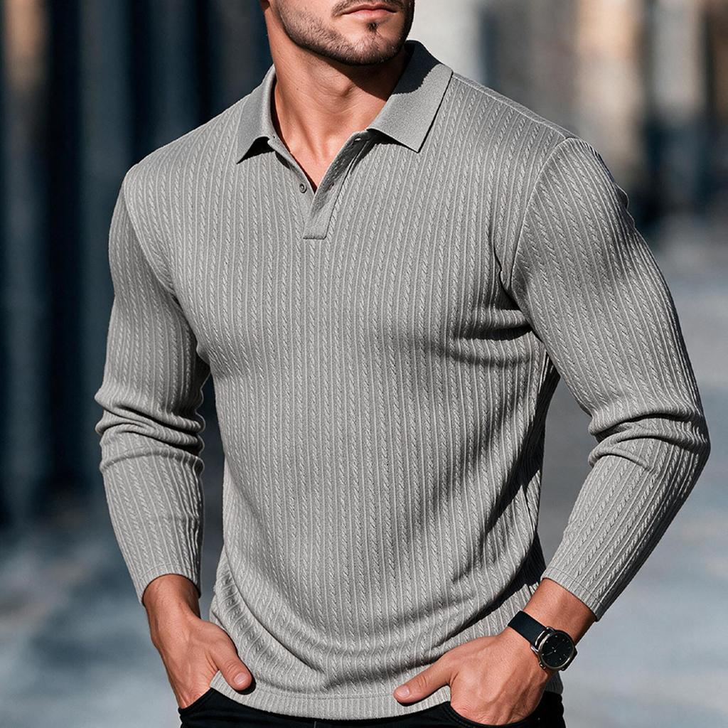 Men's Long Sleeve Knit Shirt with Collar for Spring and Fall