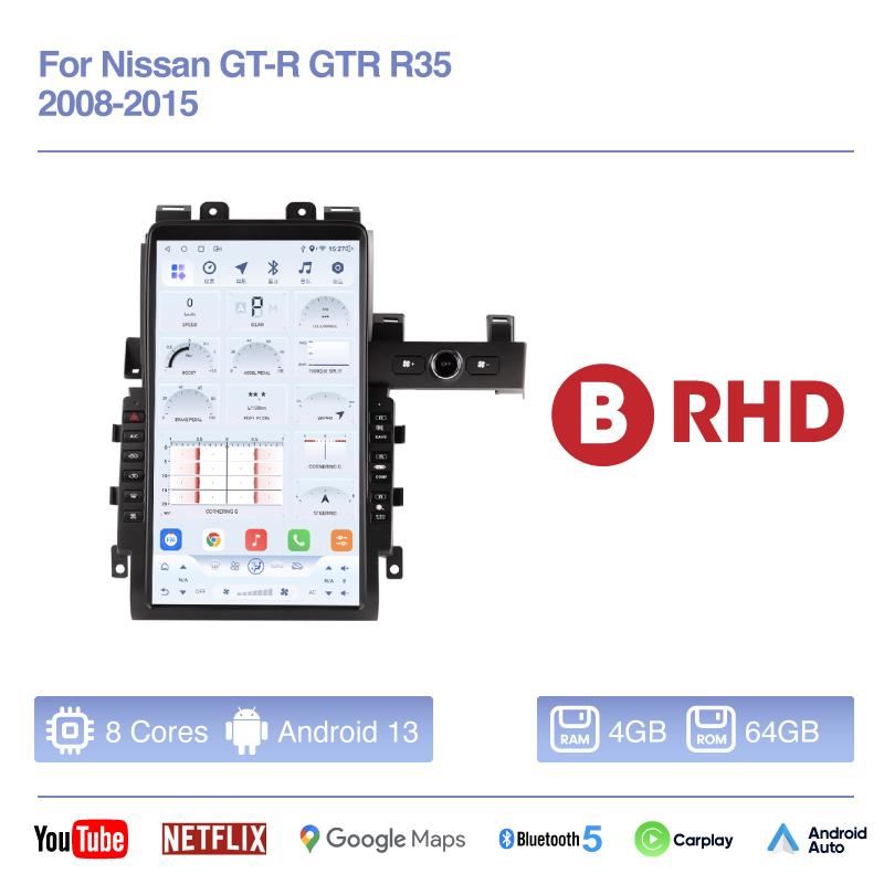 

13.3 Car Radio multimedia Video Player For Nissan GT-R GTR R35 2008-2015 GPS navigation Android13 Carplay 4G wifi 360Camera