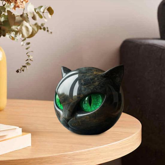 Black Cat Stone Cat Head Sculpture Marble Texture Healing Stones