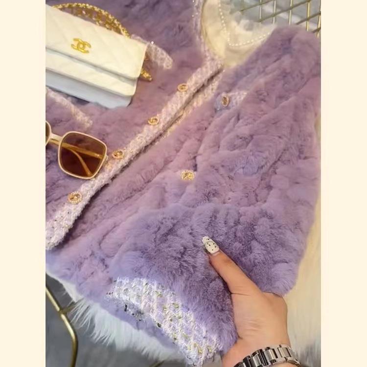 Purple Velvet Thickened Faux Fur Women s Coat for Autumn and Winter Extra Large фиолетовый