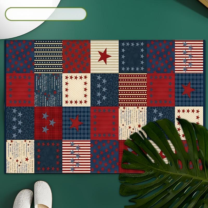 Diamond Velvet Dot Plush American Vintage Patriotic Star Spangled Mat Machine Washable Non Slip Rubber Backing Living Room