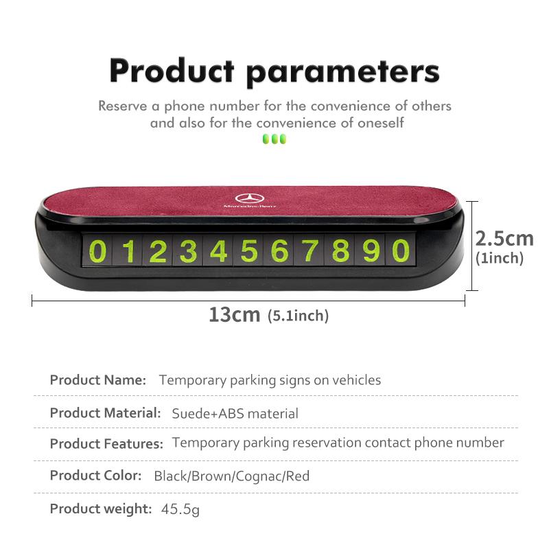 CRR1 Suede Car Phone Number Plate Temporary Parking Card Stop Sign For Benz AMG A C E S G Class W201 W210 W108 W204 W205 W203