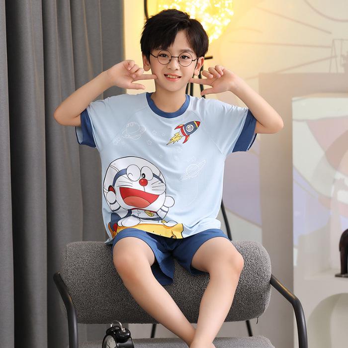 Boys' Summer Modal Pajamas - Cute Cartoon Short-Sleeve Set
