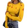 Women's Slim Fit Long Sleeve Neck T-Shirt with Leaf Print and Thumb Holes for Casual Everyday Wear