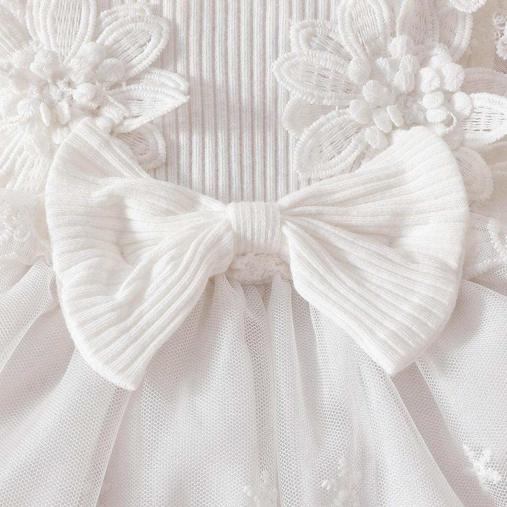 Set Abito da Battesimo Senza Maniche con Pizzo Floreale e Fascia per Bambina 2025