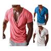 Yousheng Men T-shirt V-neck Short Sleeve Casual Tops Loose Fit Solid Color Breathable Fabric Pullover Tops Home Gym Street Wear