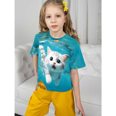 2025 Girl Clothes for Girls Children T-shirt Kids Cute Cat T-shirts 10 Year Old Girl Clothes Children's Clothing Top Summer Teen