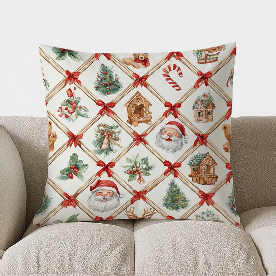 Home Decor Christmas Wreath With Birds And Gifts Pillow Pattern Cushion Cover Suitable For Sofa Bedroom Car Pillow Cover
