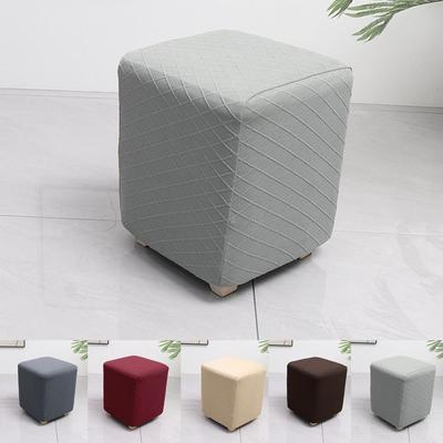 Elastic Jacquard Ottoman Cover Solid Color Footstool Case Durable Pouf Stool Cover  Home Decor