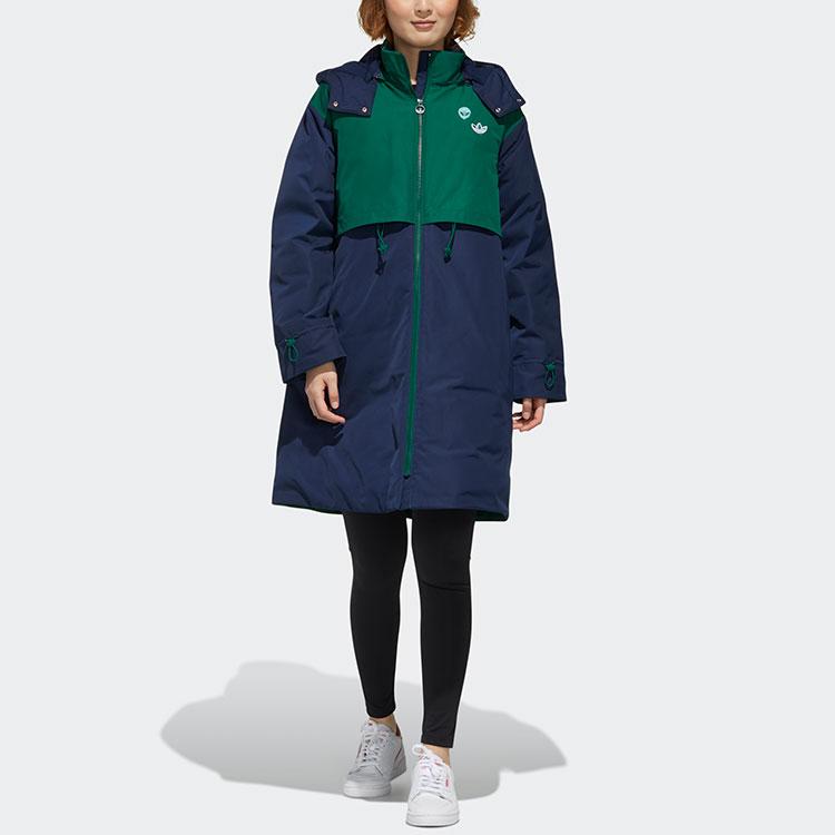 Adidas Originals Bellista Parka Color Block Mid-Length Warm Hooded Down Jacket Women Outerwear Navy-Blue GL6405