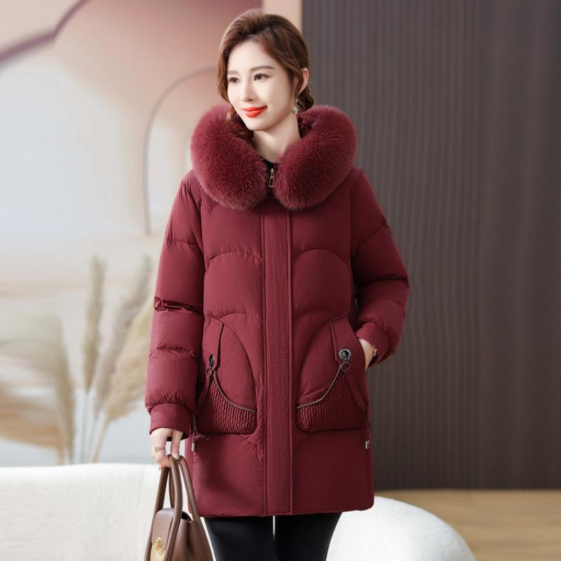 Mom winter down jacket medium and long new large size medium and old autumn and winter real fox fur collar jacket