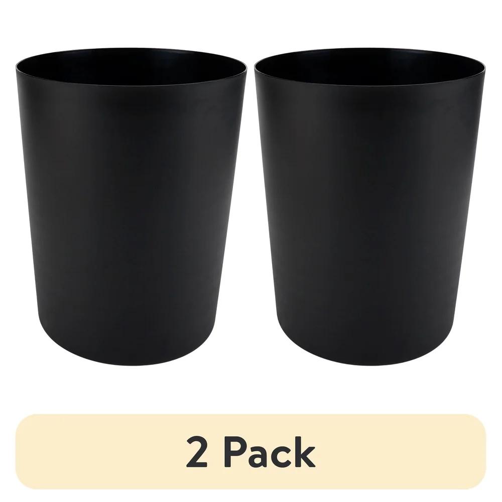 2 Pack 5 Gallon Black Plastic Wastebasket Indoor Trash Can Durable Easy Clean Ideal Office Home