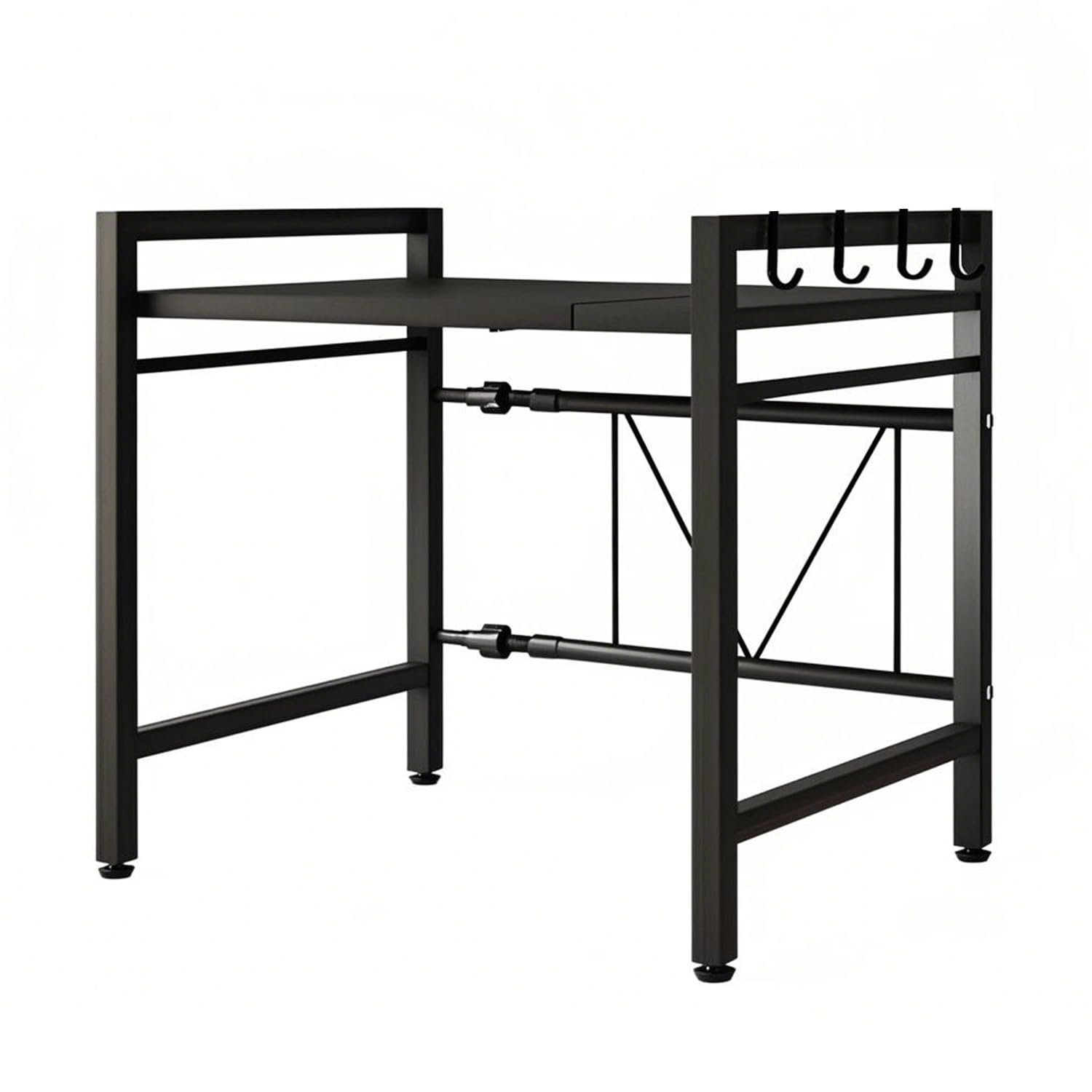 

Lazysong Microwave Rack/Toaster Rack, Extendable, Width (44.5-66cm), Adjustable Shelf Height, 60kg Load Capacity, Includes 6 Hooks, Black