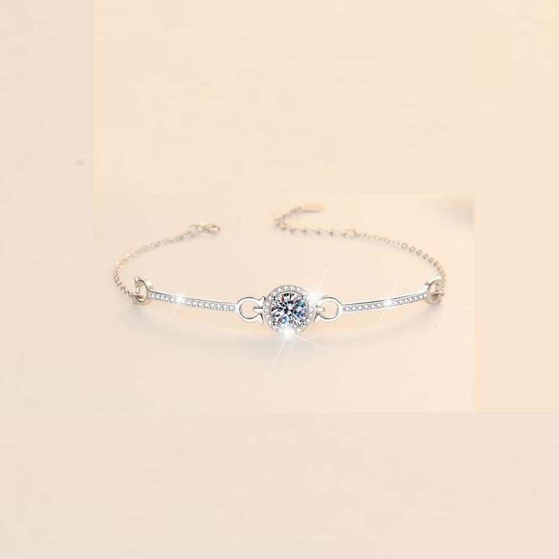 LESF 1 Carat Moissan Diamond Women Bracelet 925 Sterling Silver Round Bracelet White Gemstone Popular Jewelry