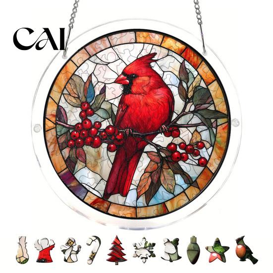 Stained Glass Window Art Christmas Acrylic Puzzle Suncatcher, Holiday Tree Snowman Stockings Red Bird Sun Catcher Suncatcher Kit for Adults,