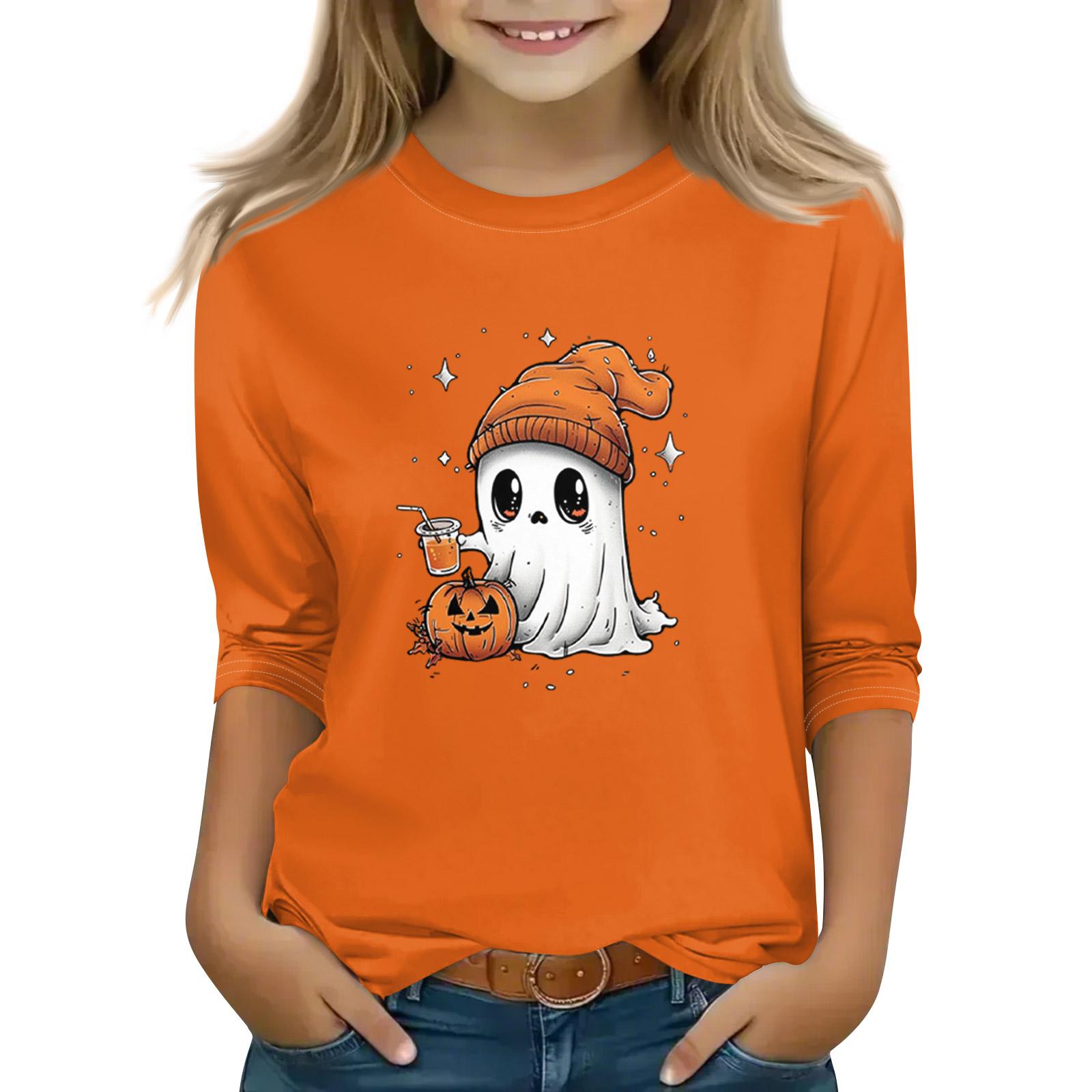 

Топы с принтом для девочек 5-16 лет с круглым вырезом и рукавами 3/4 Футболки Модные топы Наряды Футболки 140 оранжевый