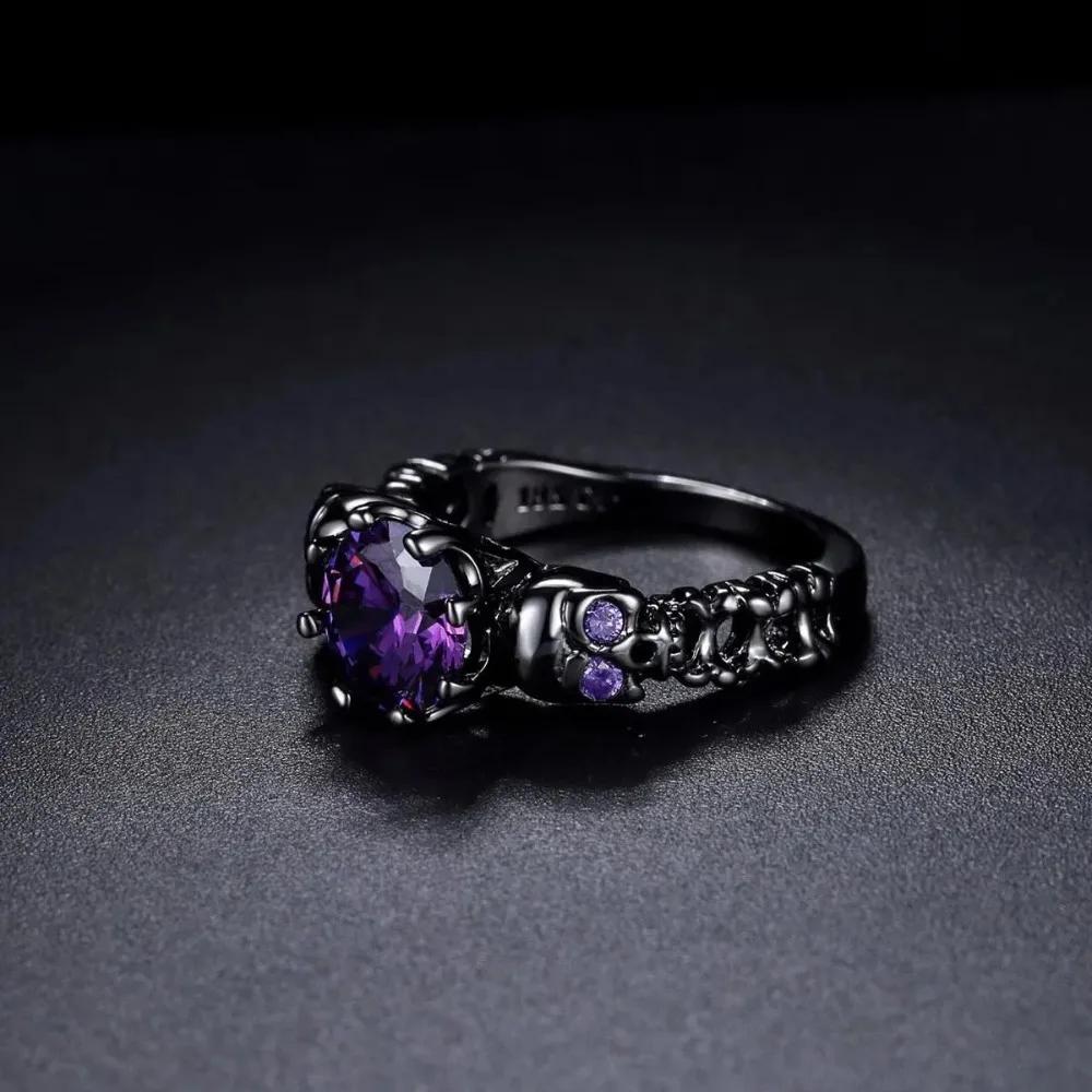 Vintage Black Gold Skull Purple Zircon Punk Ring Creative Ghost Head Fashion Jewelry for Men Women