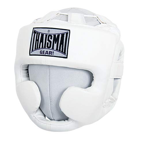 ISAMI BX-90 Thaisamai PU Headguard // ISAMI Headgear Protector Kids  Chin Guard for Boxing, Kickboxing, and Sparring (Medium, White)