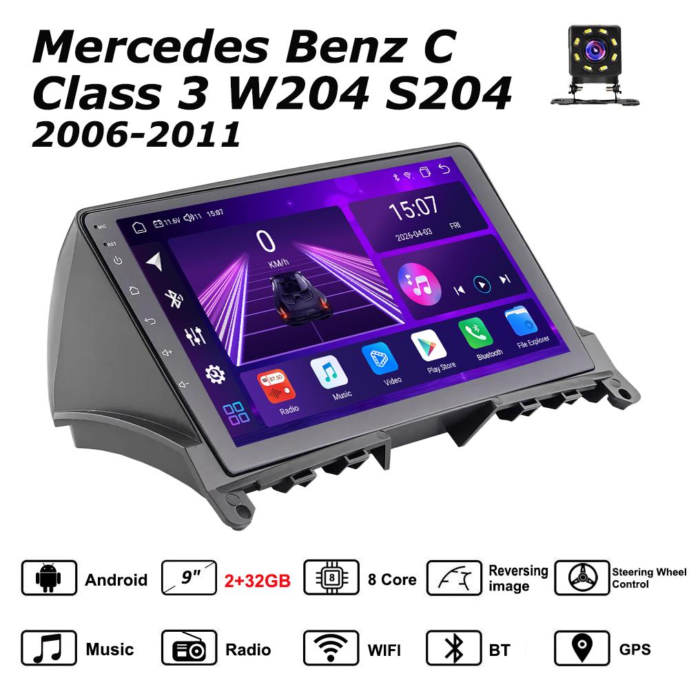 

Автомобильная магнитола Android Car-Play для Mercedes Benz C Class 3 2006-2011 Мультимедийный плеер Головное устройство Стерео Навигация GPS BT WIFI, 8 ЯДЕР ,2+32ГБ чёрный