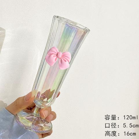 Pink Bow Shaped Tall Glasses Glass Horns Champagne Fruit Wine Glasses, Fruit Juice , Coffee Cups, High Aesthetic Value