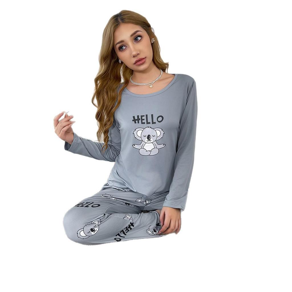 Women's Round Neck Long Sleeve Pajama Set – Comfortable, Stretchy, Loose Fit, Two-Piece Loungewear, Suitable for Outdoors