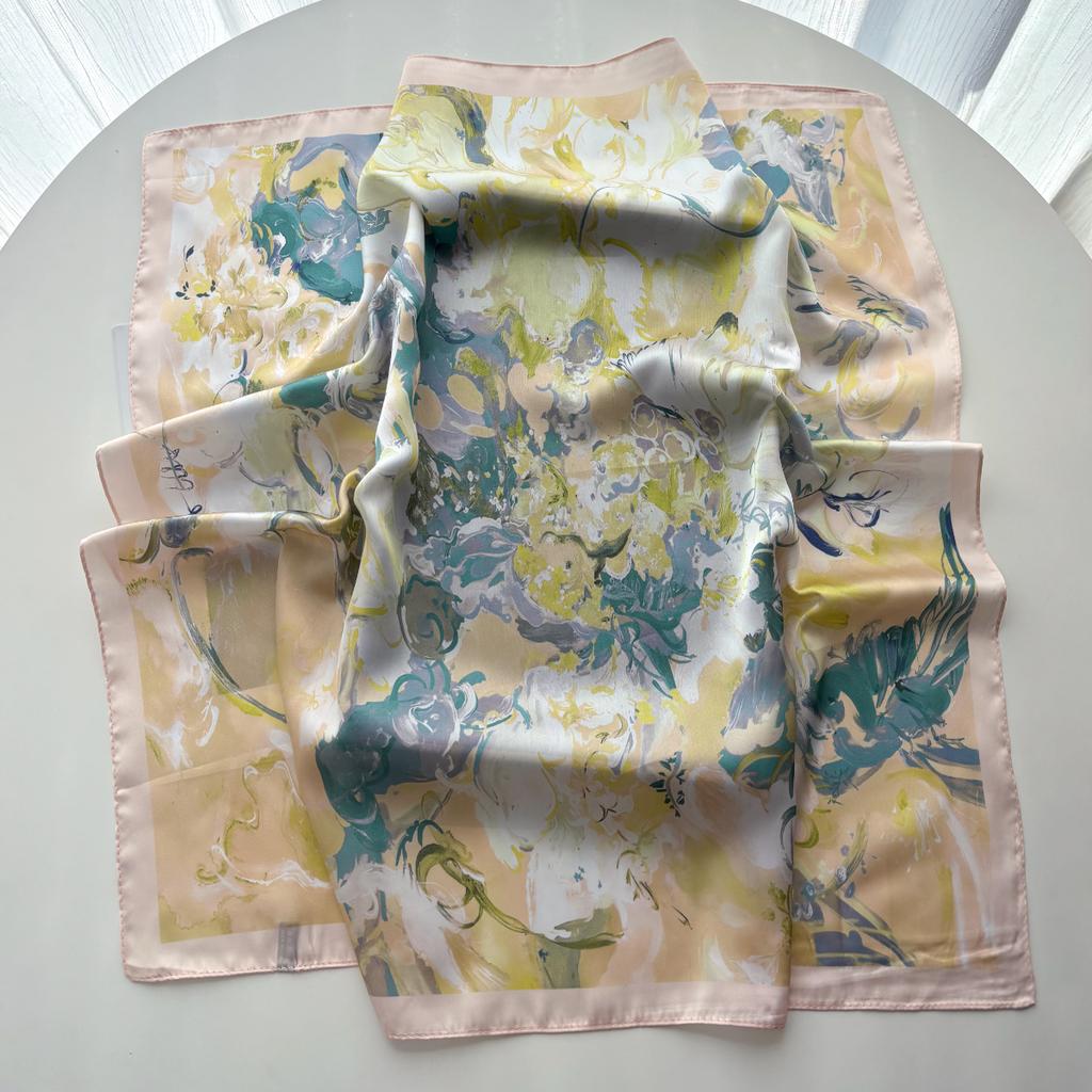 Floral Printed Square Scarf For Women Imitation Silk Scarves Elegant Beach Shawl Wraps Bandanas Luxury Hijab Neckerchief