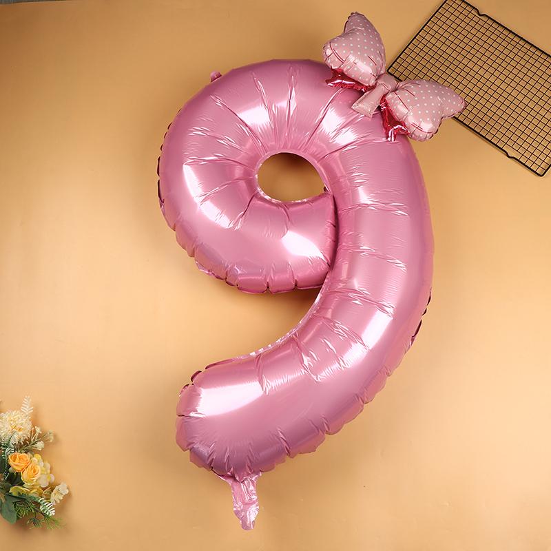 

40 Inch 0-9 Number Birthday Ballons Girls Princess Birthday Pink Bownot Balloons Wedding Party Ballons Jumbo Number Balloon 9 розовый