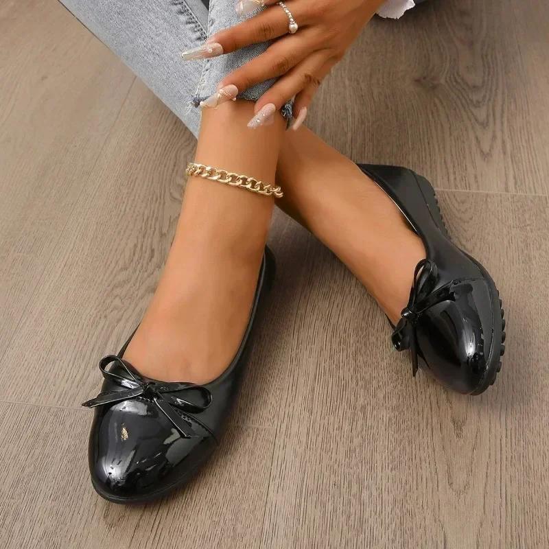 Женская обувь на плоской подошве с бантом весенняя женская обувь лоферы с неглубоким ртом дизайнерские туфли-оксфорды новая модная повседневная балетная обувь на мягкой подошве 35 чёрный 2166₽