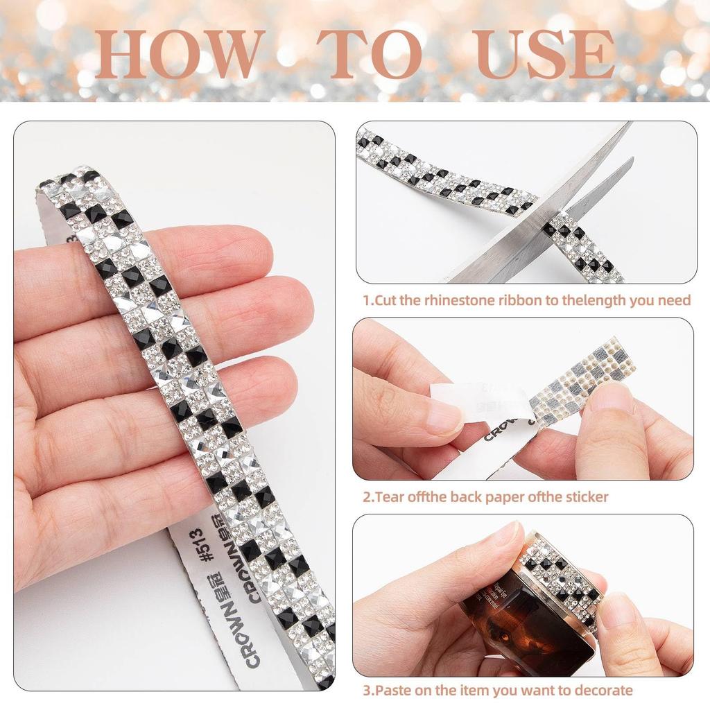 1Yard Rhinestone Ribbons Self Adhesive Diamond Sticker Crystal Tape Bling Crystal Rhinestone Strips for DIY Crafts Decorations