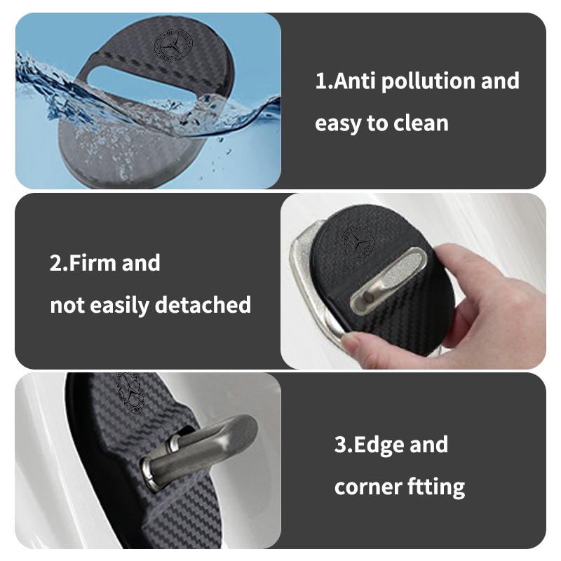 AABIA1 For Benz Car Door Lock Anti Rust Protective Cover Carbon Fiber Door Lock Protection Accessories AMG CLA CLS C180 C200 W204 W205