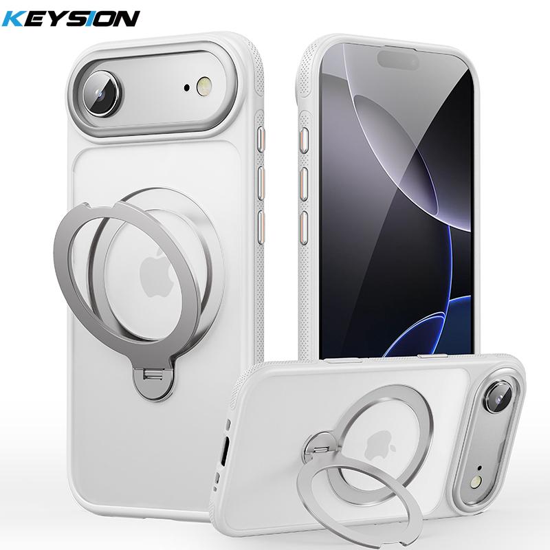 KEYSION 360° Rotating Magnetic Ring Stand Case for MagSafe for iPhone 17 17 Air Matte Transparent Shockproof Phone Back Cover