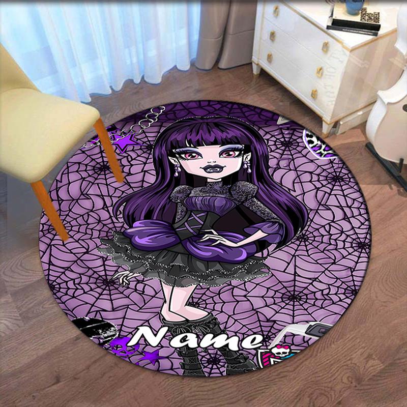 Custom Name Monster High Printed Round Rug Carpet Chair Rug Area Rug Entryway Doormats,for Office Chair Living Room Bedroom Kitchen Room.
