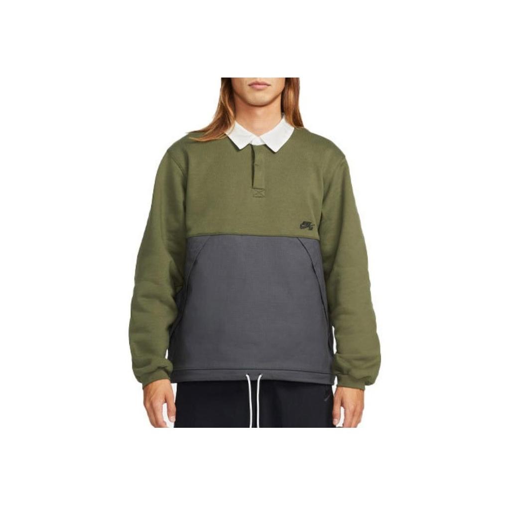 Nike Loose Fleece Color-Block Sweatshirt For Winter Unisex Tops Khaki Green DJ6082-325