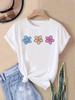 Cartoon Floral Printed Top Casual Short Sleeve Round Neck Top Comfortable Daily Fashion Women Summer Soft Comfortable Fabric Tee
