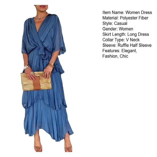 Women's Flowy Chiffon Wedding Guest Dress Ruffle Half Sleeve Empire