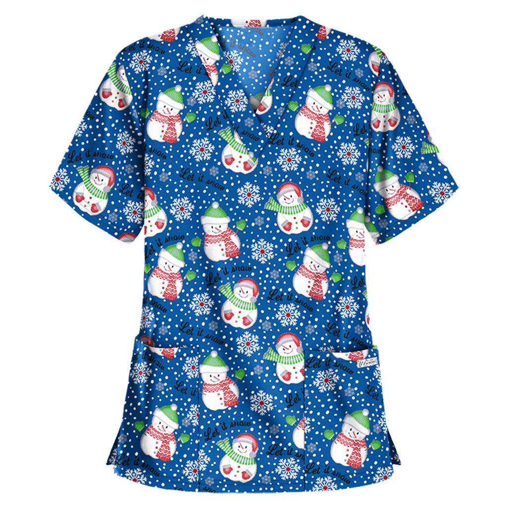 Women Short Sleeve V-neck Tops Working  Christmas Thanksgiving Blouse