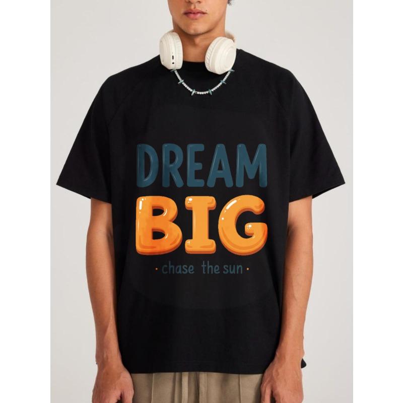 Träume groß Jage die Sonne T-Shirt Weiß Fettgedruckter Text Grafikdruck für Freizeitkleidung und Outdoor-Aktivitäten