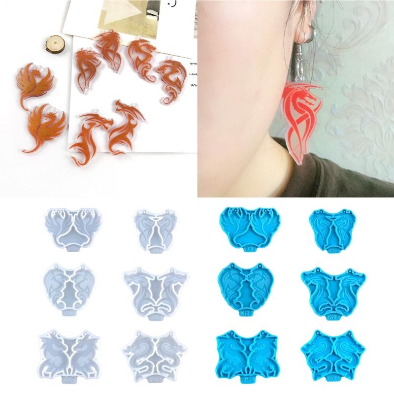 6Pcs Epoxy Assembled Molds Geometric Dragon Shape Earrings Pendant Mold Phone Keychain Pendant Silicone Mold for Decor