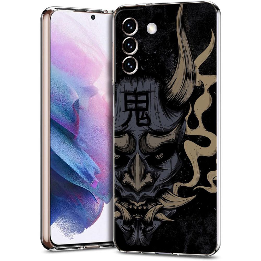 Japan Samurai Oni Mask Transparent Cover for Samsung Galaxy S24 S23 S22 S20 S21 FE Ultra S24 S23 S10 S9 Plus Soft TPU Phone Case