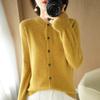 Damen Cardigan mit langen Ärmeln Rundhalsausschnitt Eleganter Strick Cardigan Pullover Einfarbige Einreiher Frühling Herbst Oberbekleidung