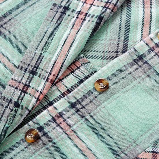 Women Coat Plaid Single-breasted Hooded Pocket Spring Shirt for Daily Wear