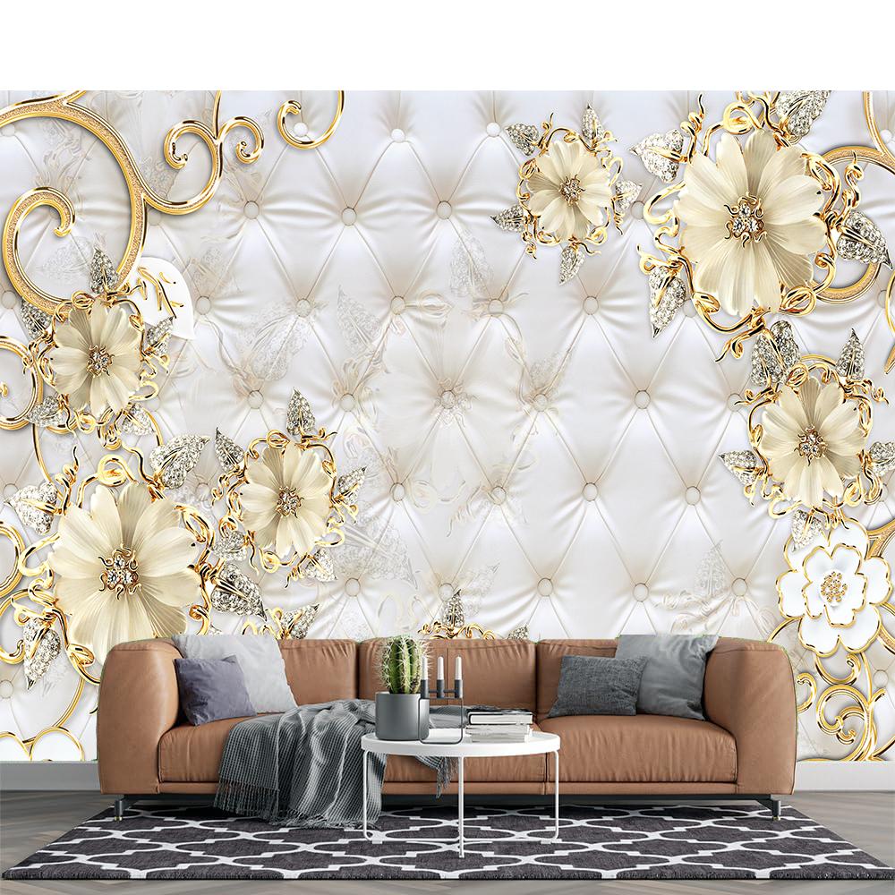Flower Wallpaper Golden Flowers Diamond Jewelry Wall Murals Modern European Style Mural Home Decor