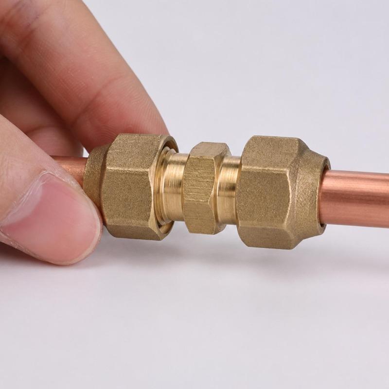 Leakproof Brass Double Flare Coupling Air Conditioning Pipe Straight Adapter Refrigeration Tubing Extension Connector Fitting