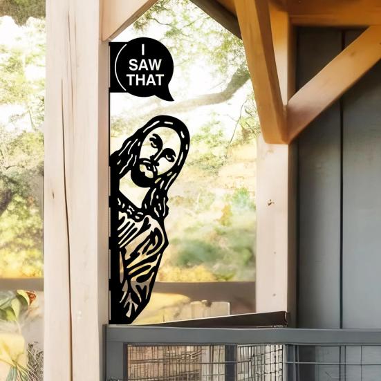 Peeking Jesus Metal Sign Garden Fence Decoration Sign I Saw That Jesus Sign for Home Outdoor Tree Shed Farmhouse Decor