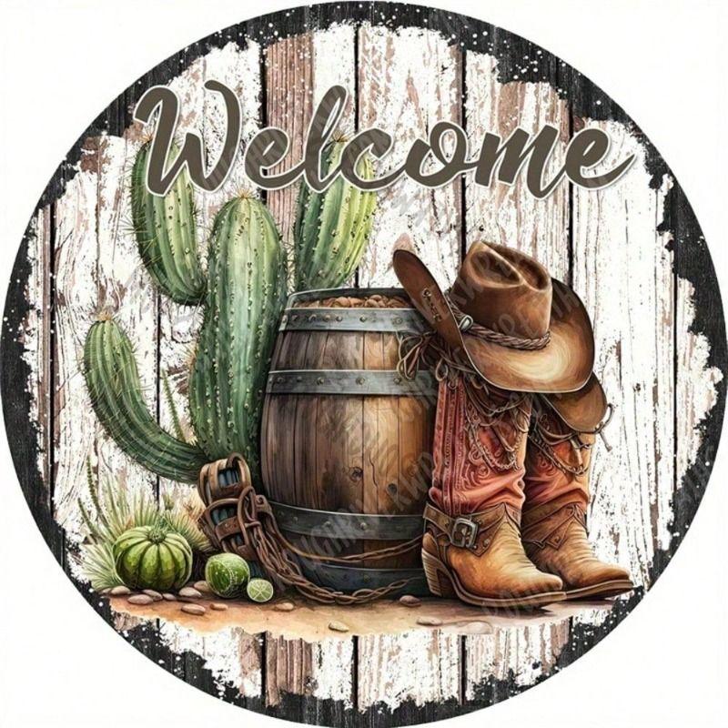 Retro Cowboy Cactus Metal Sign Western Wall Decor