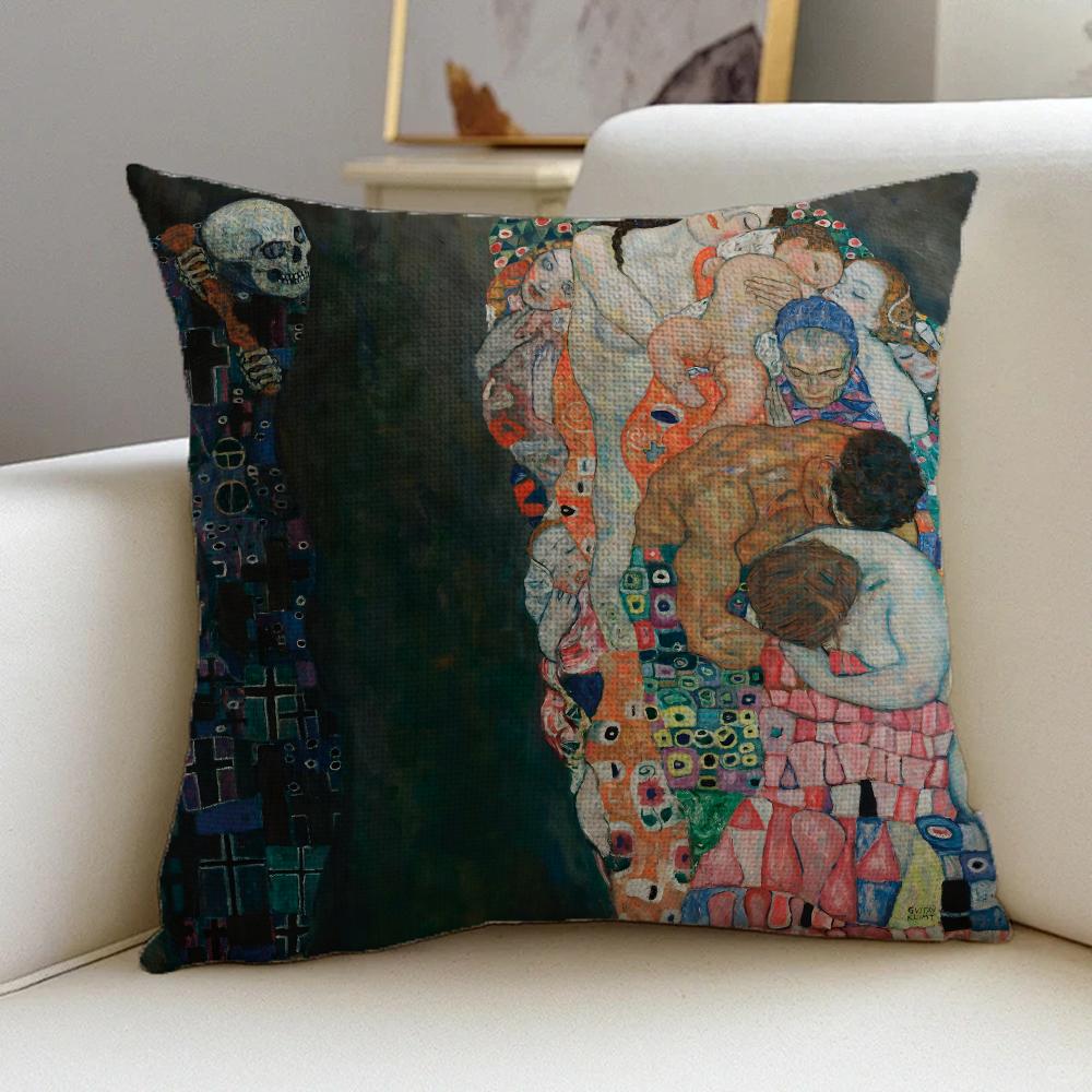 Cushion Cover Cushion Cover Pillowcase, Anti-Mite Invisible Zipper, Linen Sofa Cushion G-Gustav K-Klimt Oil Painting
