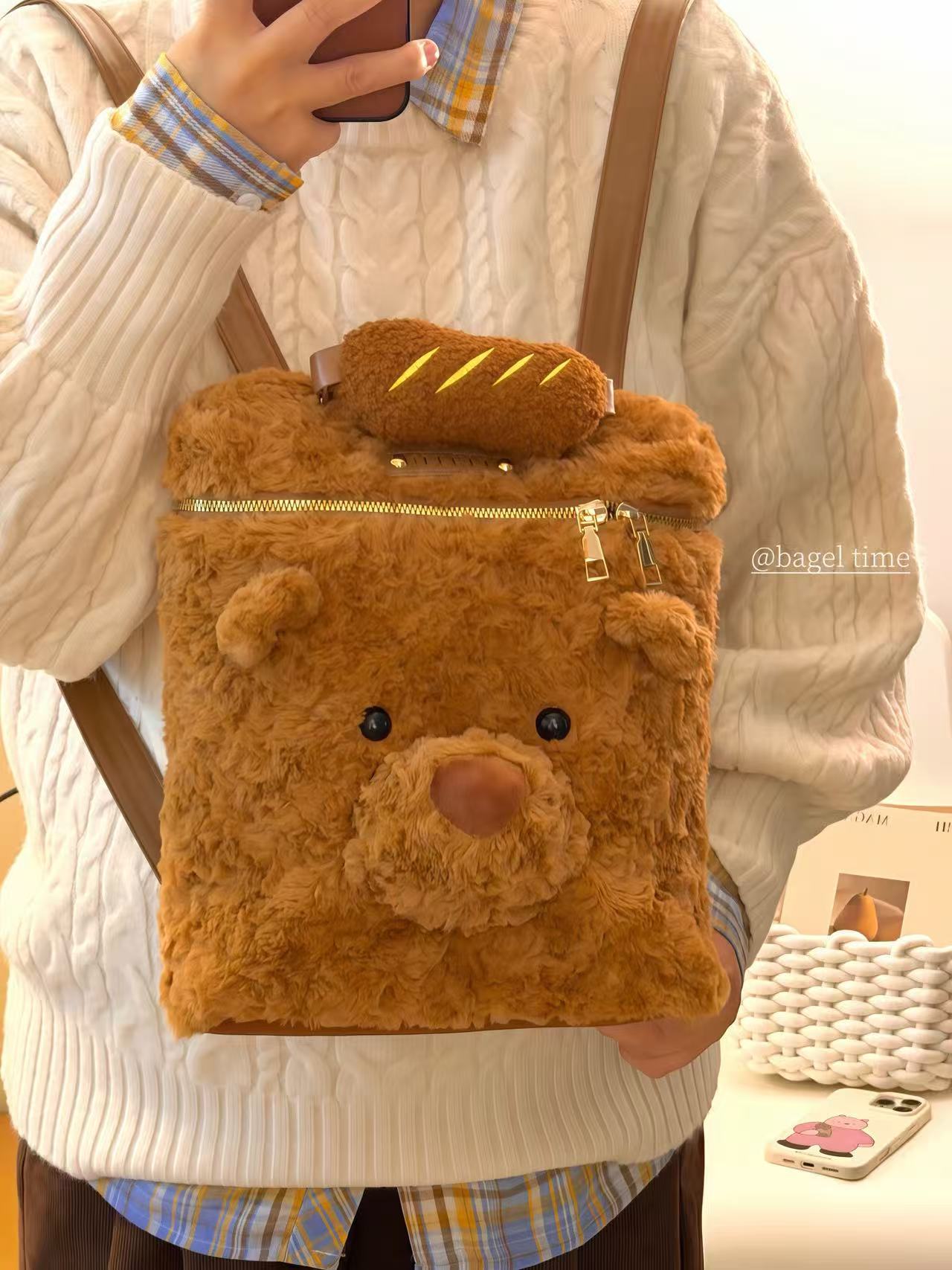 Women brown bear backpack girl cartoon cute school bag