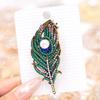 Feather Design Pin Vintage Peacock Brooch, Faux Pearl Rhinstone Lapel Retro Jewelry Pin, Clothing Accessories for Wedding Party Prom