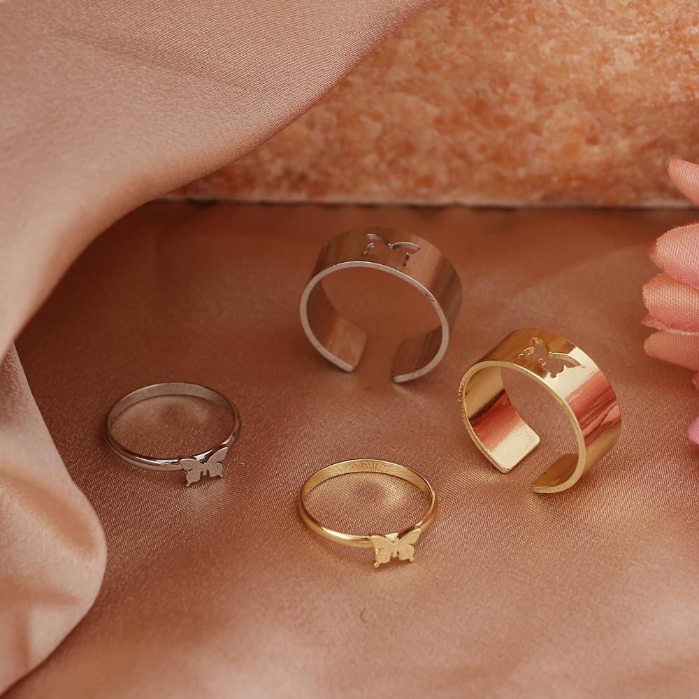 Anillo de mariposa, moda Punk, anillo con apertura de mariposa dorada y plateada, pareja de hombres y mujeres, anillo de Animal hueco para aniversario