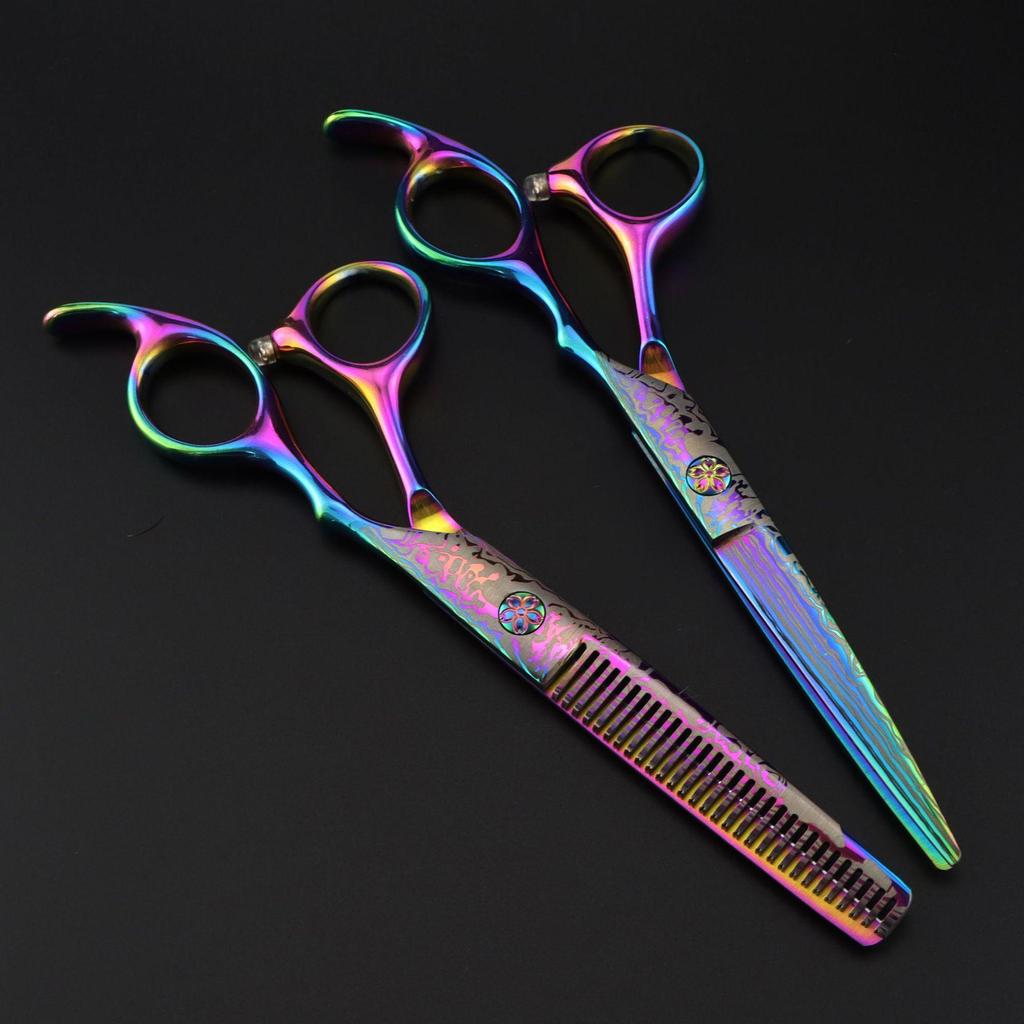 6.0" Color Damascus Hairdressing & Thinning Barber Scissors